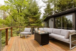 Main deck right off  the living room and kitchen 