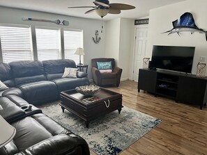 Family room with large tv
