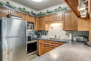 kitchen with modern appliances and well equipped