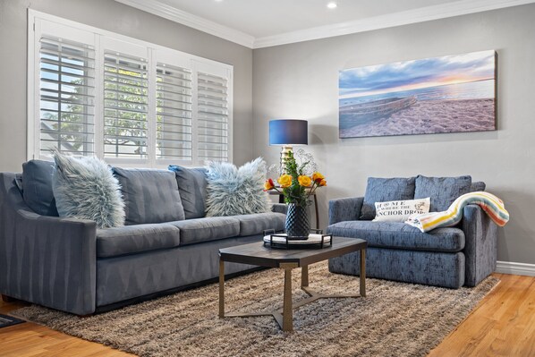 Casita living room, with shutters.  