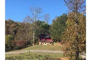 Freshwater Field Cabin nestled against the hillside.