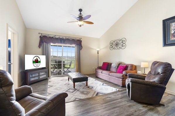 Living Area with Cable and Flatscreen TV, Deck Access