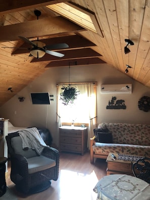 Futon sofa convertible into queen bed