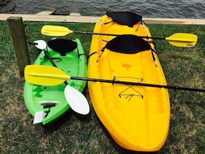 Two kayaks for your use with an assortment of life jackets provided. 