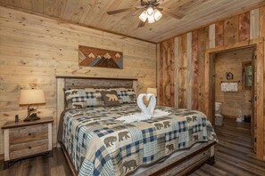 Drift off surrounded by the warm charm of barnwood accents and wake up refreshed with your own private ensuite bathroom just steps away!