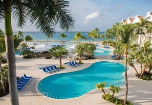 The pool deck of the Ocean Suites.  Our room is on the 3rd floor on the right.