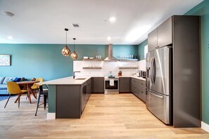 Spacious kitchen with stainless steel appliances 