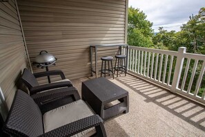 Covered View Deck with Electric Grill, High Top Bistro Dining Set, and Comfy Cushioned Outdoor Chairs