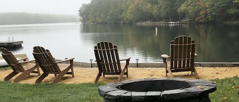 Private beach in back yard with firepit