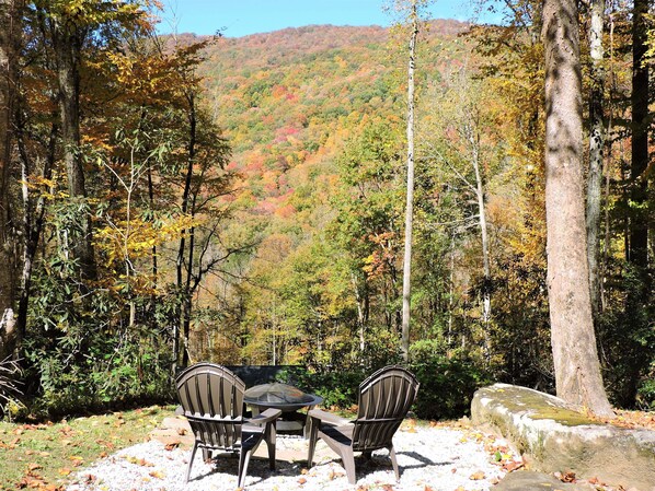 Firepit with view of Yellow Creek Mountains in October.