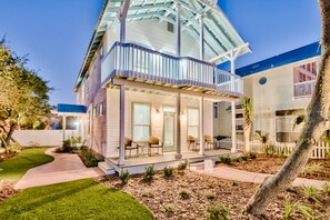 Front yard of the SeaBlue on courtyard side. offer 3 decks and 1 balcony  