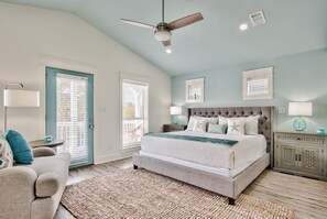Elegant master suite- Coffee bar , fridge, oversized sofa chair, walkout balcony