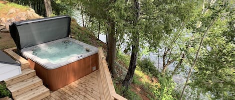 We have a large hot-tub that seats 4-6 persons.