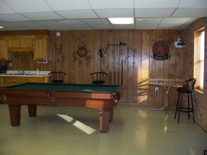 Downstairs Gaming Room, Pool Table and Dartboard. 