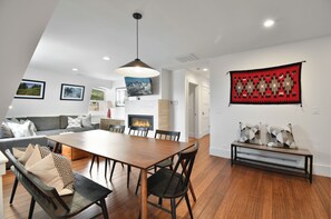 Dining table seats up to seven.