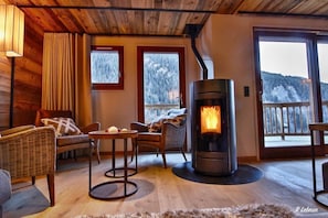 Wood burner for that cozy mountain feel after a day on the slopes