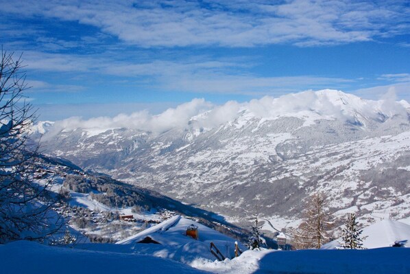 View from the terrace overlooking the Tarentaise valley