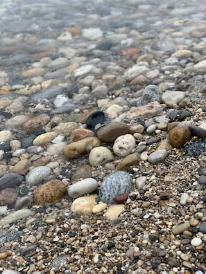 Only a block away from Lake Michigan beach- a perfect place to go rock hunting.