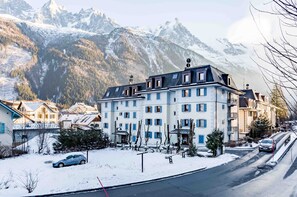 Apartment building and mountain views
