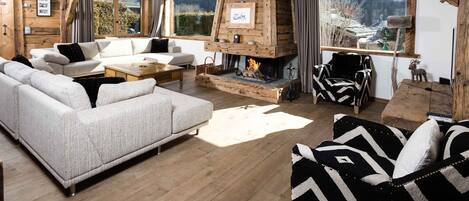 Lounge area with log fire