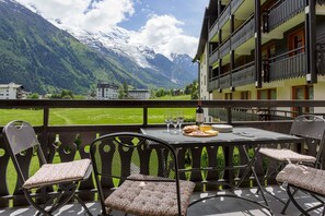 Summer, sunny balcony which faces Mont Blanc