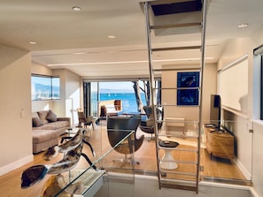 The ladder in the photo is blocked and not accessible to guests.
