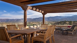 Outdoor dining for six, table expands to seat 8 or a cozy 10.