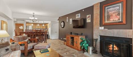 Living area with Wood Fireplace