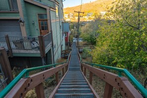 Charming stairs to main street restaurants, shops, entertainment