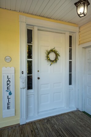 Lake life!  Front entrance is off the furnished patio. 