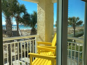 End unit and therefore a full view to the West from the balcony or inside.  