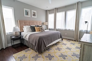 Our large Primary bedroom features a king size bed - we also keep a twin rollaway bed in the closet just in case you have an extra guest!