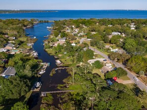 Aerial view of canal leading into Choctawhatchee Bay
