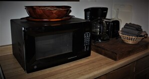 Microwave, coffee maker, and toaster