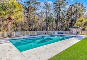 Relax poolside or in the hot tub, both just steps away...