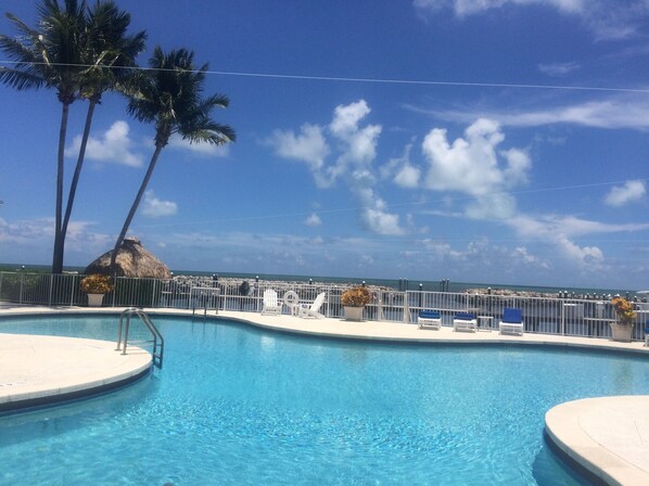 View from chaise lounge at pool