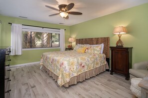 Primary bedroom with king sized bed