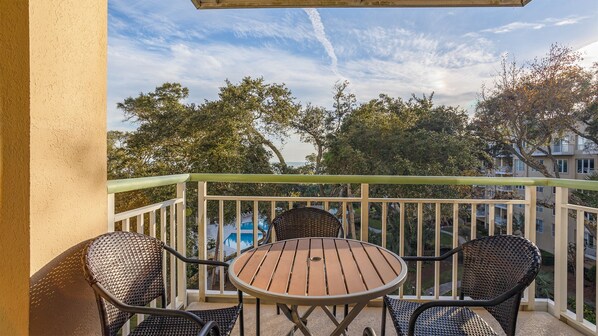 Private balcony overlooking community grounds