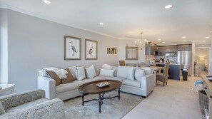 Large sofa in spacious living area