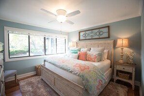 Primary bedroom with king sized bed