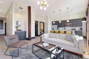 Living room with high ceilings