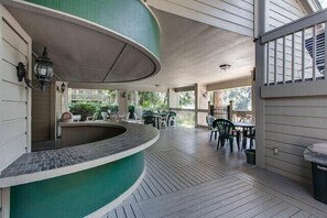 Outdoor community area with tons of seating