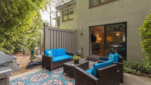 Spacious private patio with outdoor seating