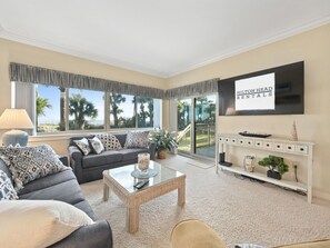 Oceanfront Living Room with 65" Flat Screen