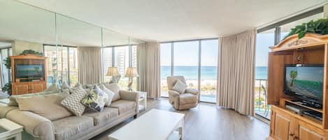 Island Paradise, Edgewater 502T1 in beautiful Panama City Beach, Florida.  Relax in the oversized living room overlooking the large lagoon pool and beautiful beaches of PCB.