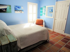 Bedroom 1 is the larger of the two with a super-comfortable queen-sized bed..