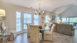 Spacious dining space with round dining table