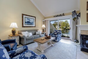 Coastal living room with lagoon view