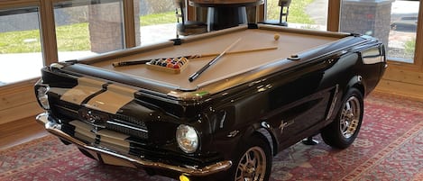 Shoot pool on this cool custom built 1965 Ford Mustang table with working lights