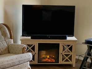 Quartz fireplace with heat.  